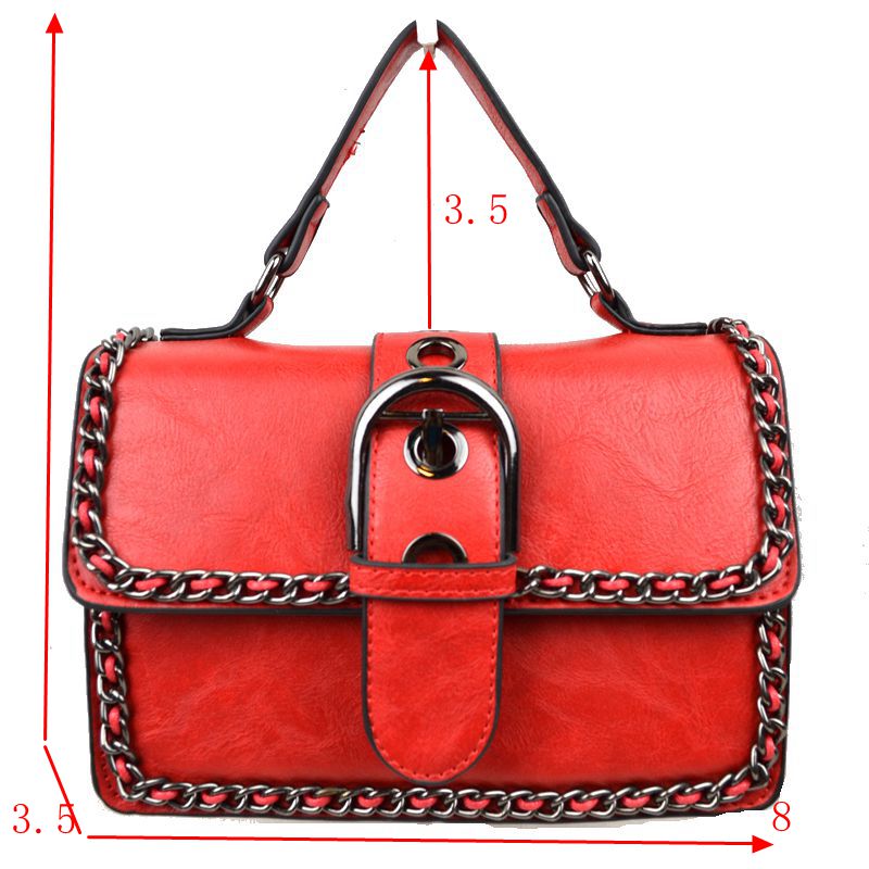 Vintage Crossbody Satchel Bag with Chain Trim