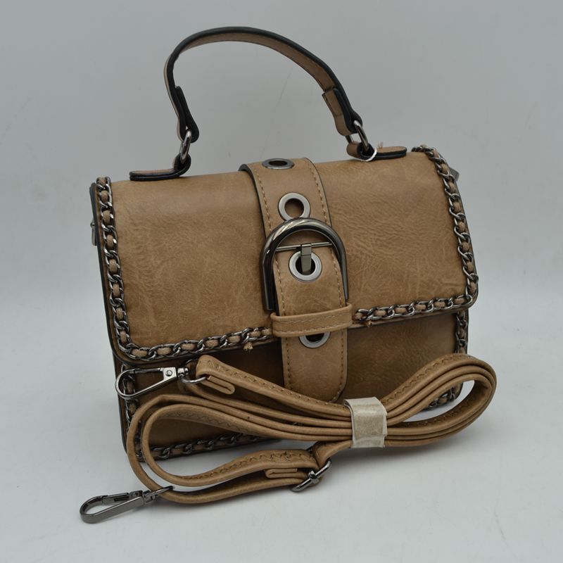 Vintage Crossbody Satchel Bag with Chain Trim