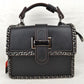 Women's Structured Top-Handle Crossbody Bag with Woven Chain Trim