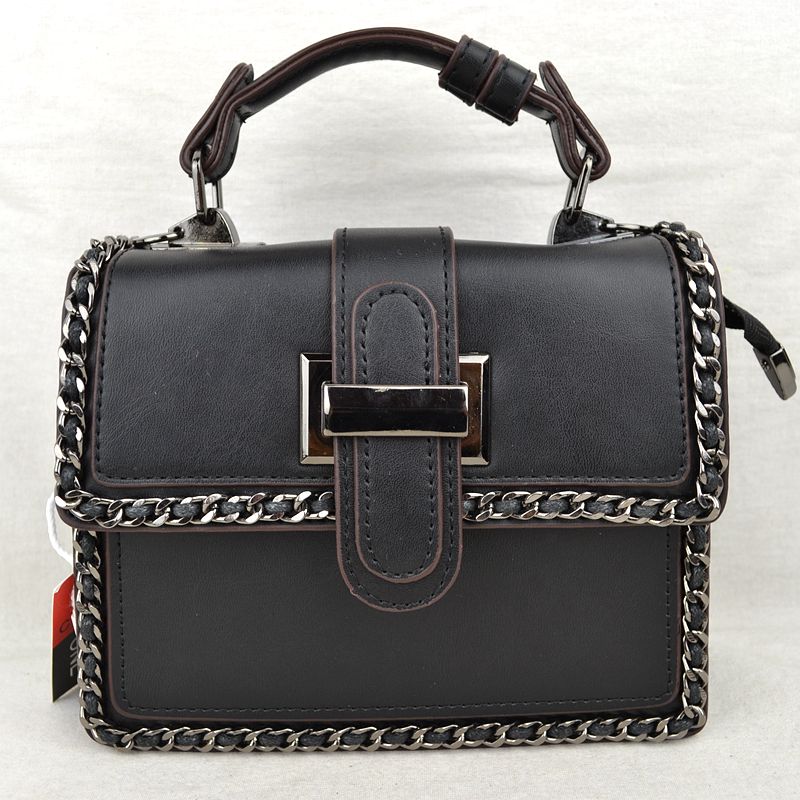 Women's Structured Top-Handle Crossbody Bag with Woven Chain Trim