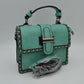 Women's Structured Top-Handle Crossbody Bag with Woven Chain Trim