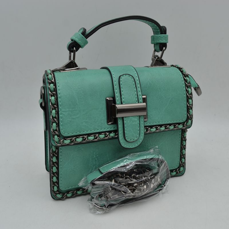 Women's Structured Top-Handle Crossbody Bag with Woven Chain Trim
