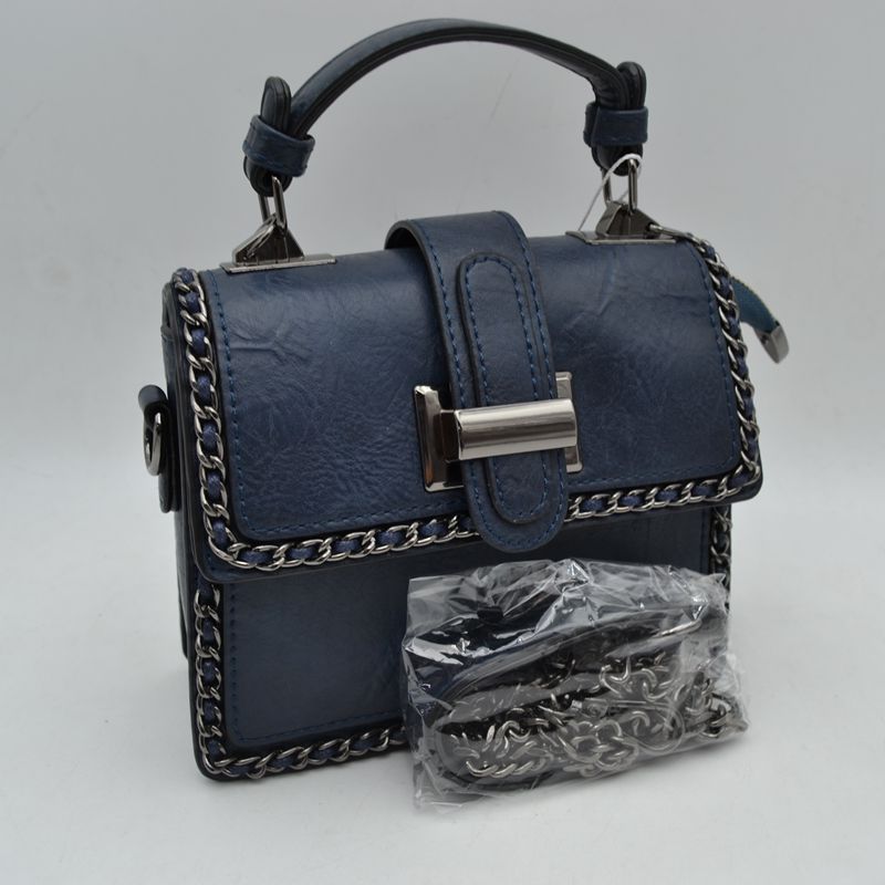 Women's Structured Top-Handle Crossbody Bag with Woven Chain Trim