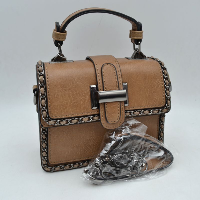Women's Structured Top-Handle Crossbody Bag with Woven Chain Trim