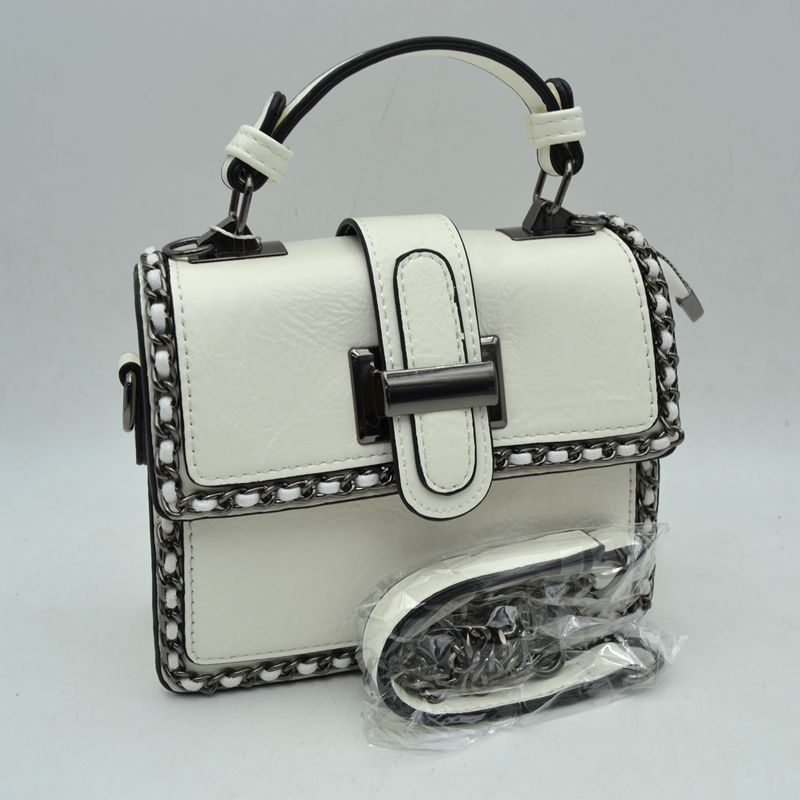 Women's Structured Top-Handle Crossbody Bag with Woven Chain Trim