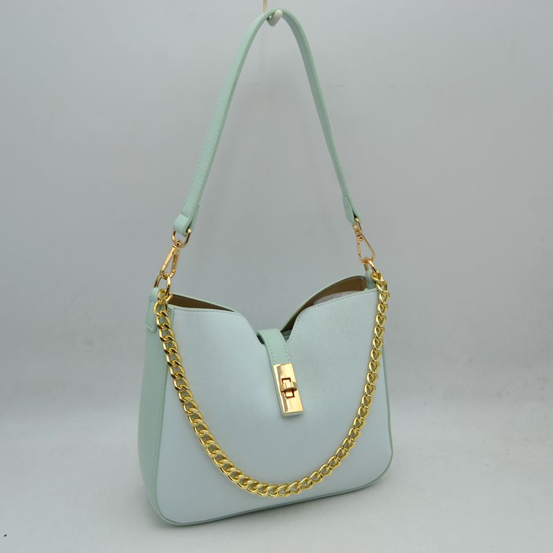Chain Accent Shoulder Bag with Center Snap Closure