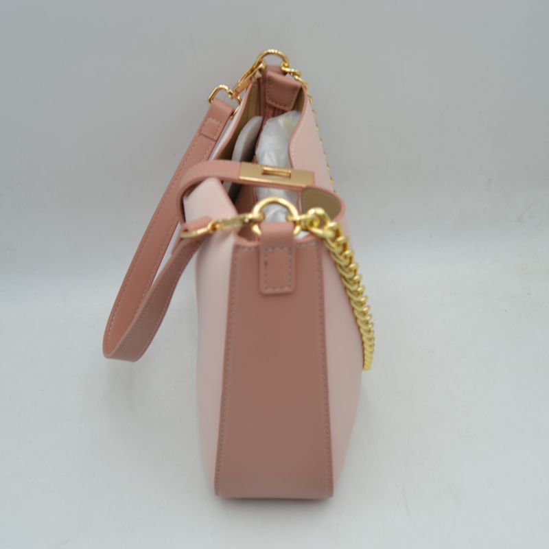 Chain Accent Shoulder Bag with Center Snap Closure