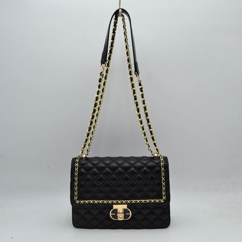 Quilted Flap Shoulder Bag with Woven Chain Strap