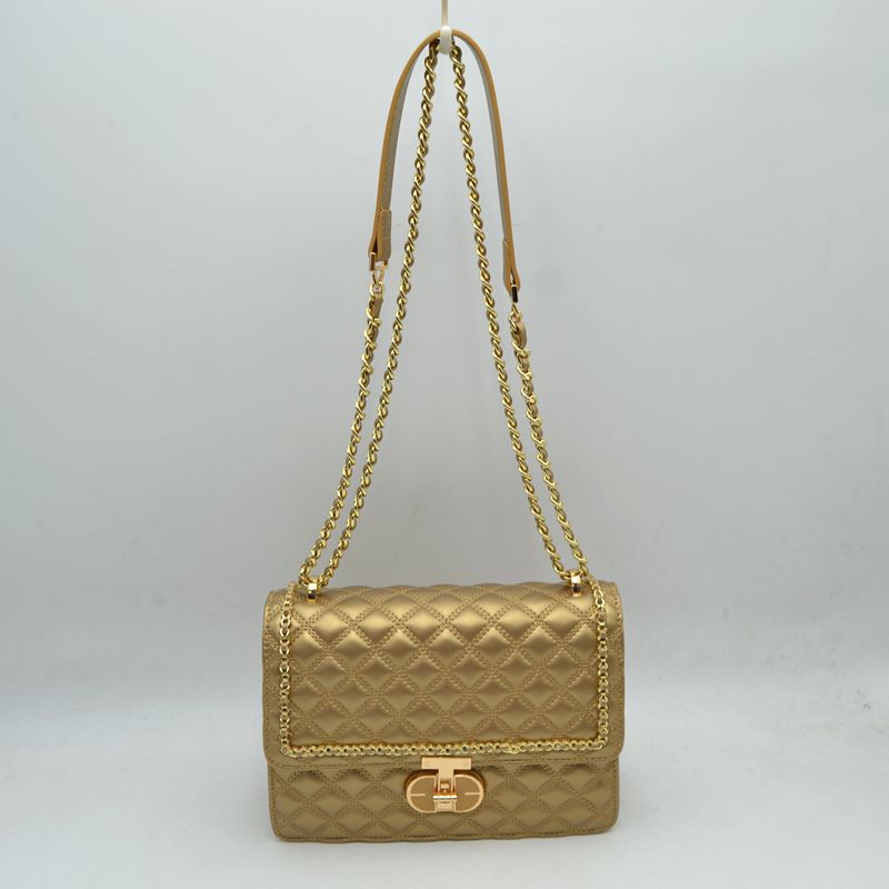 Quilted Flap Shoulder Bag with Woven Chain Strap