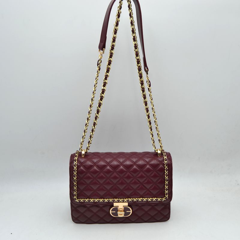 Quilted Flap Shoulder Bag with Woven Chain Strap