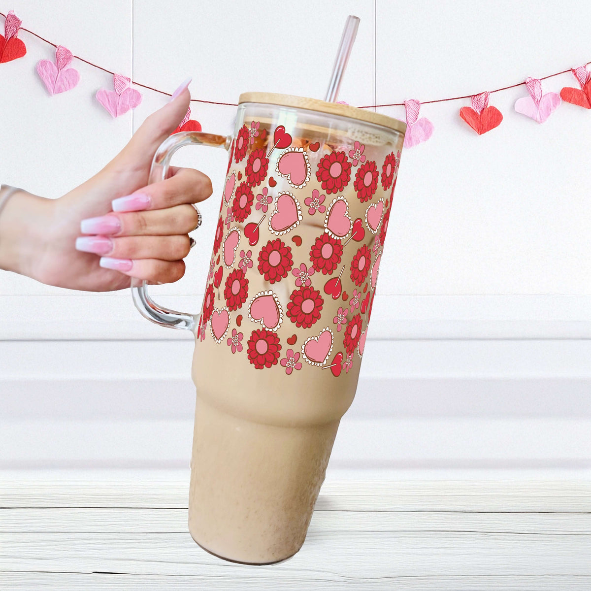 Valentine's Day Flowers And Candy Glass Cups