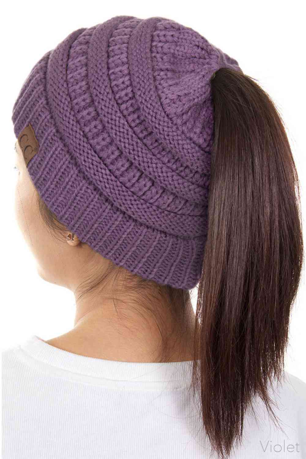 C.C Solid Color Ponytail Messy Bun Beanie
