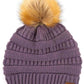 C.C Solid Ribbed Knit Beanie with Pom