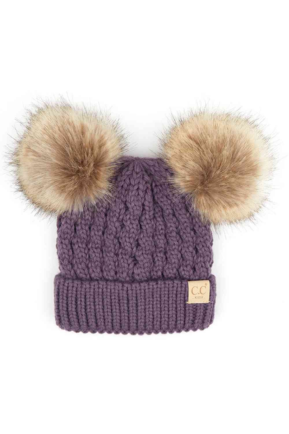 C.C kids double pom pom all over cable pattern beanie hat