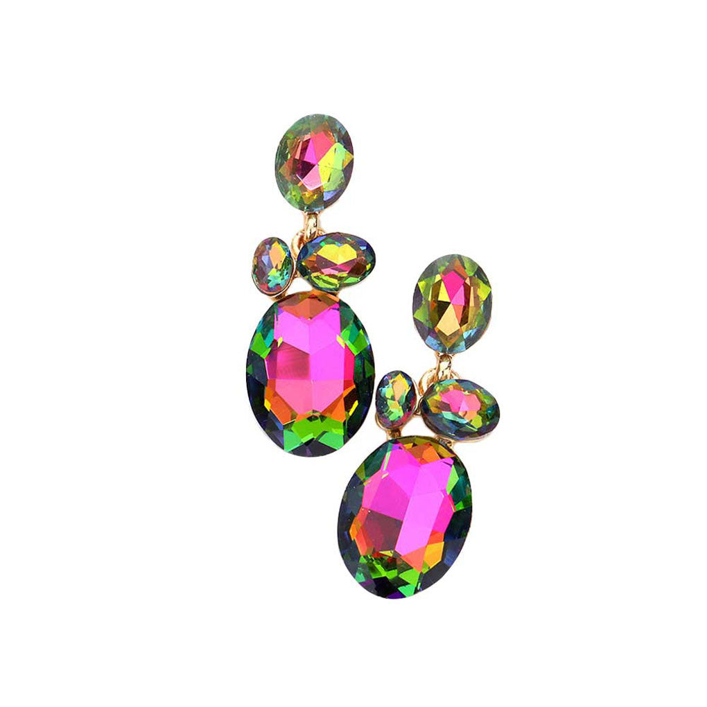 Oval Stone Link Dangle Evening Earrings