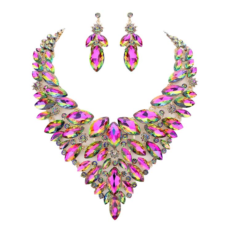 Marquise Stone Cluster Statement Evening Necklace
