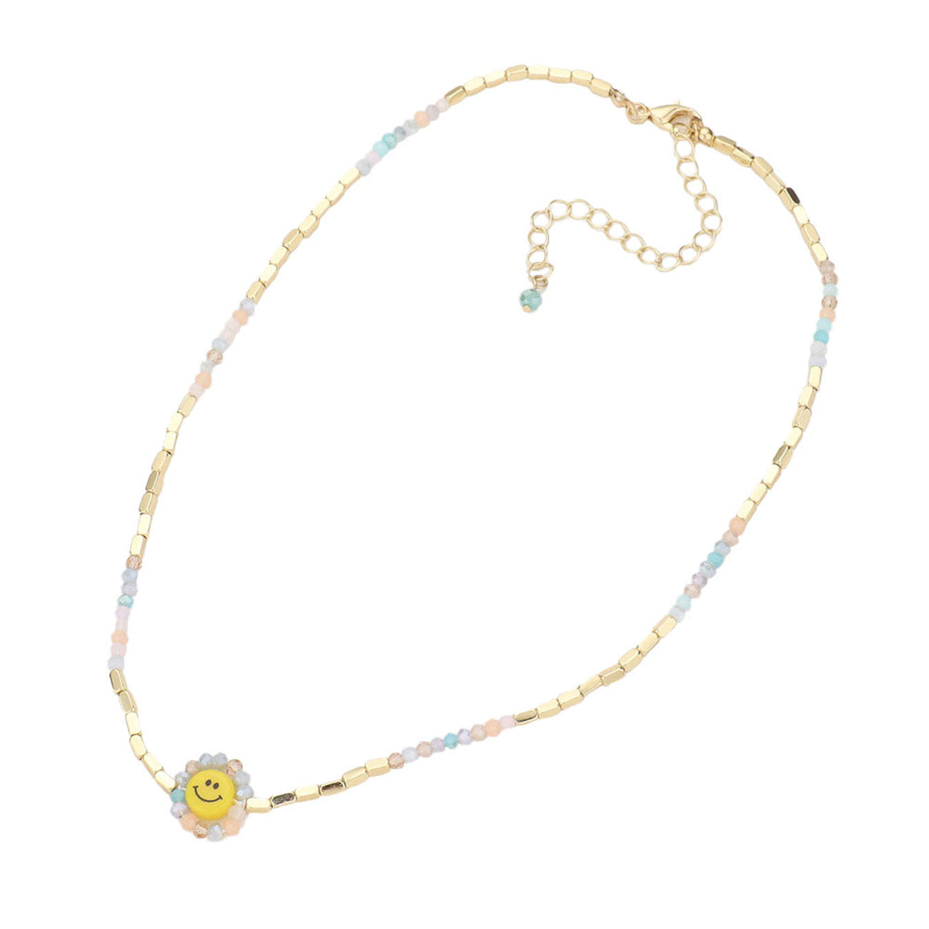 Faceted Bead Trimmed Smile Accented Necklace