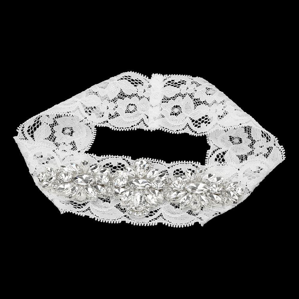 Teardrop Marquise Stone Cluster Embellished Lace Stretch Wedding Garter