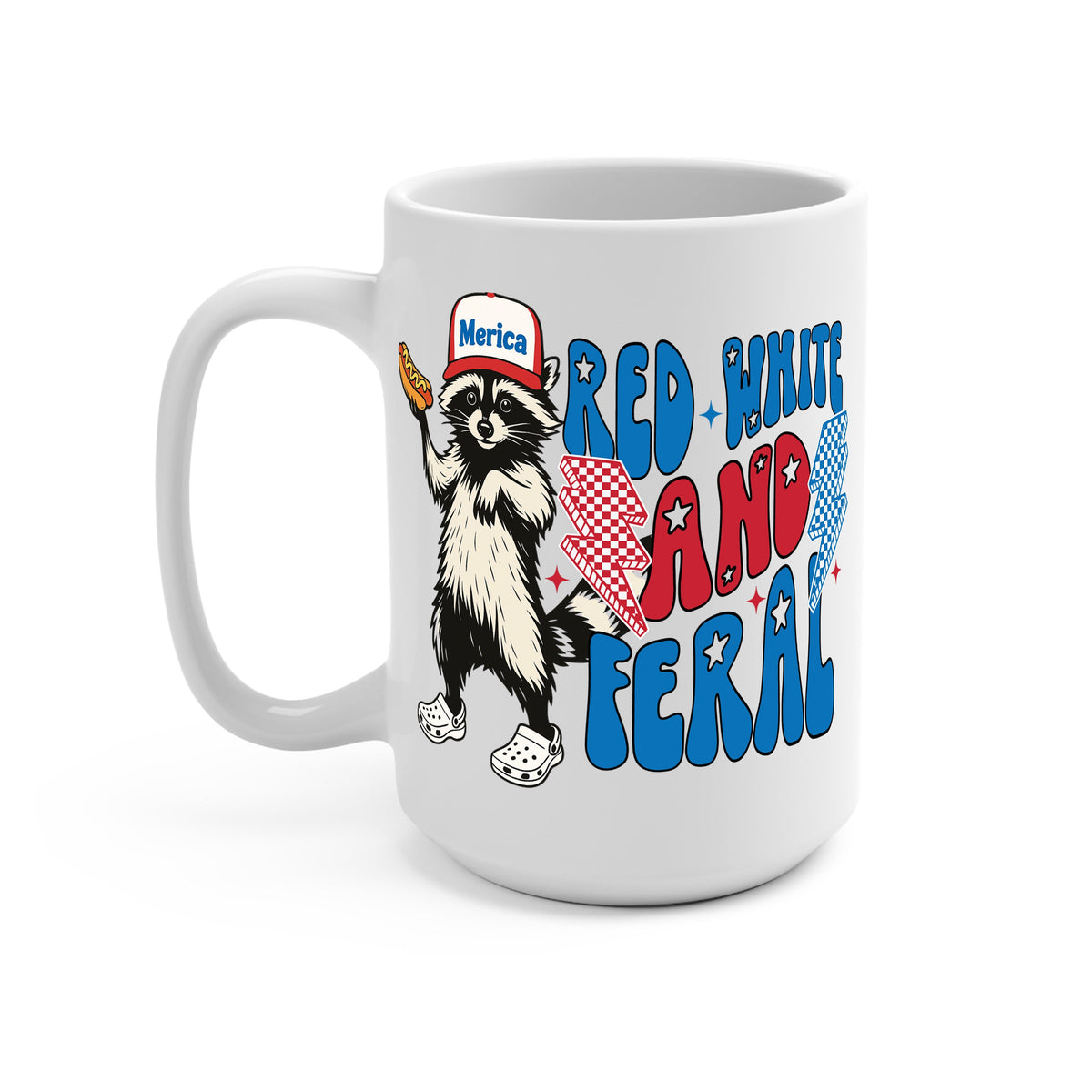 Red White and Feral Hot Dog Patriotic Raccoon Glass Cups