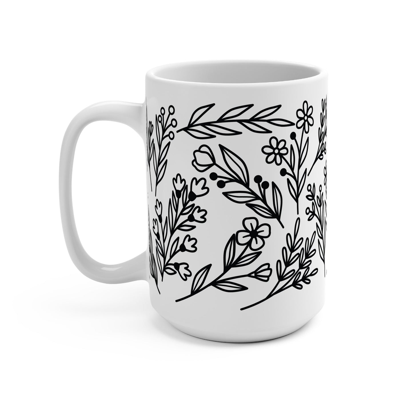 Black Floral Botanical Glass Cups