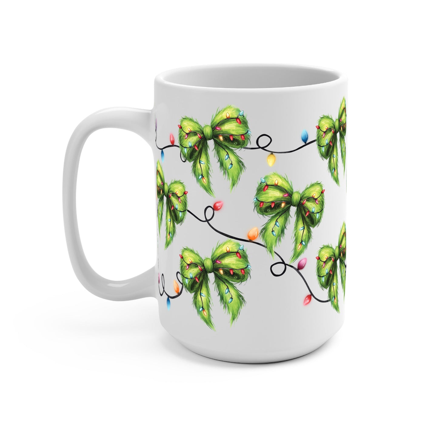 Christmas Green Fur Bows Glass Cups