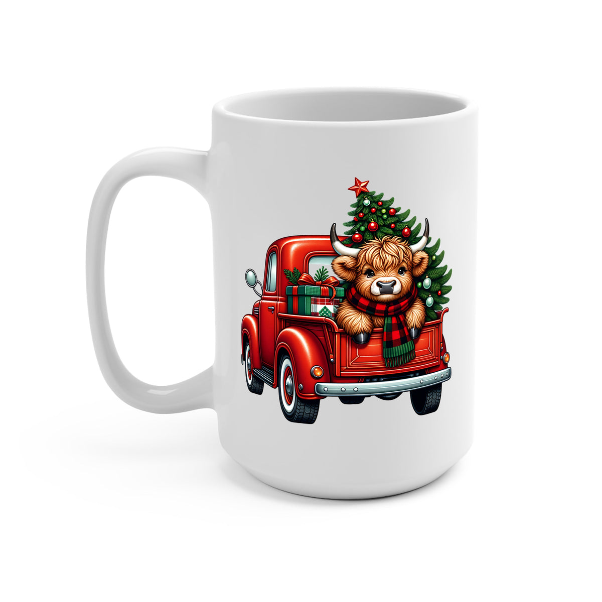 Highland Cow Christmas Truck Glass Cups