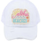 C.C Women's Distressed Aloha Beaches Patch Ponytail Cap
