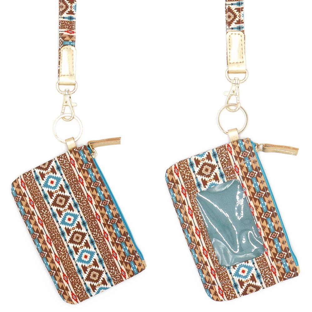 Boho Aztec Patterned ID Wallet Detachable Lanyard
