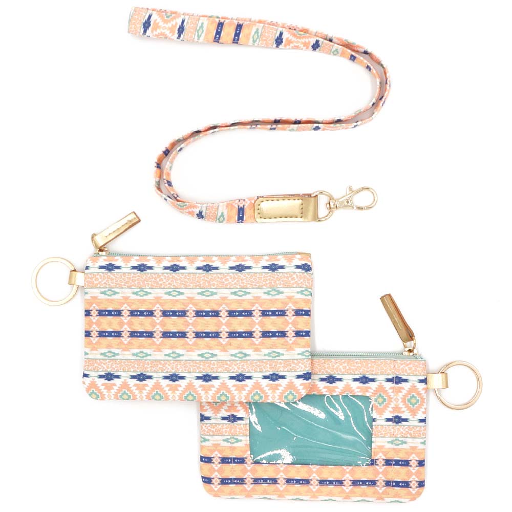 Boho Aztec Patterned ID Wallet Detachable Lanyard
