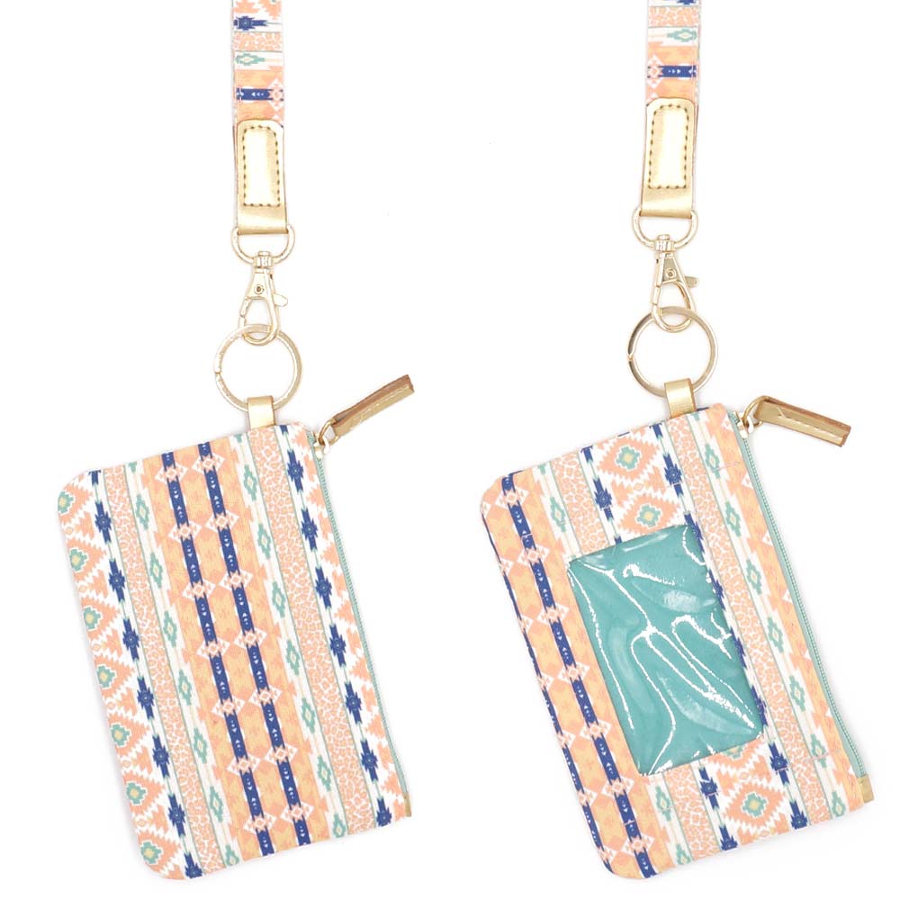 Boho Aztec Patterned ID Wallet Detachable Lanyard