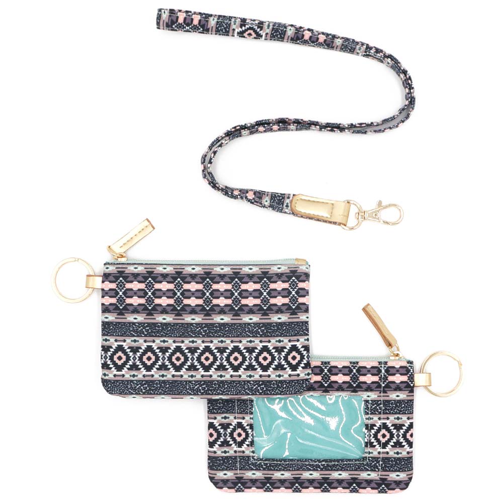 Boho Aztec Patterned ID Wallet Detachable Lanyard