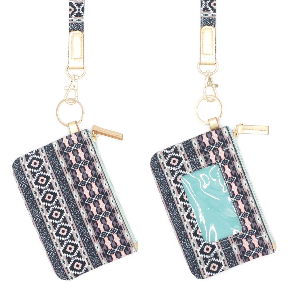 Boho Aztec Patterned ID Wallet Detachable Lanyard