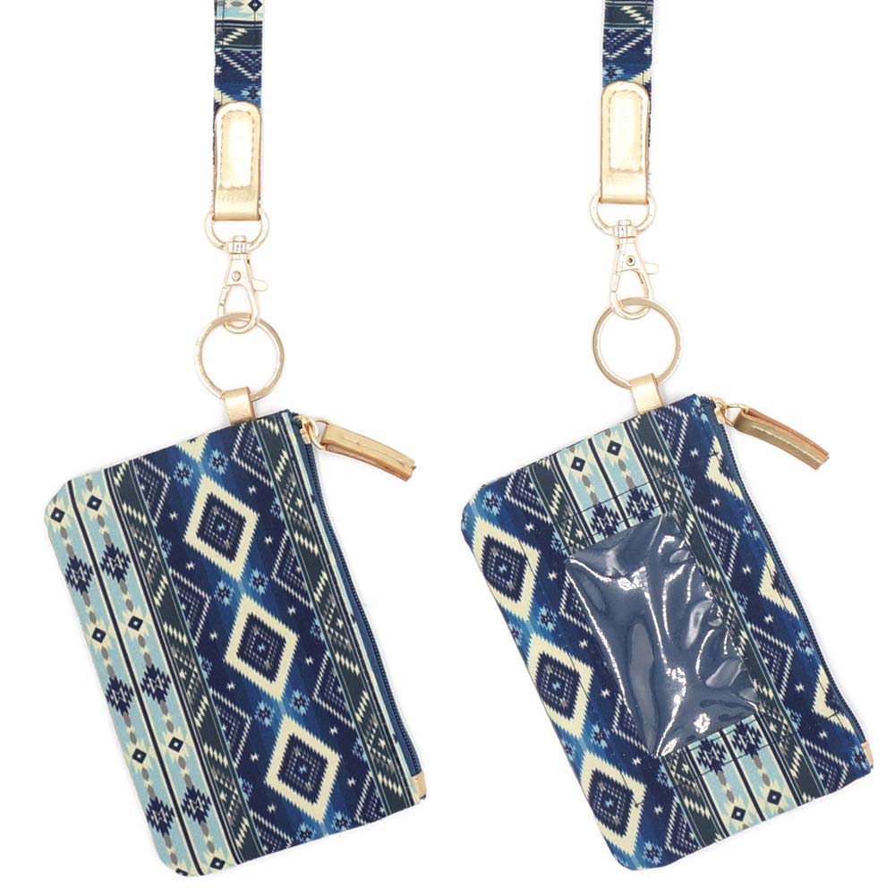 Boho Aztec Patterned ID Wallet Detachable Lanyard
