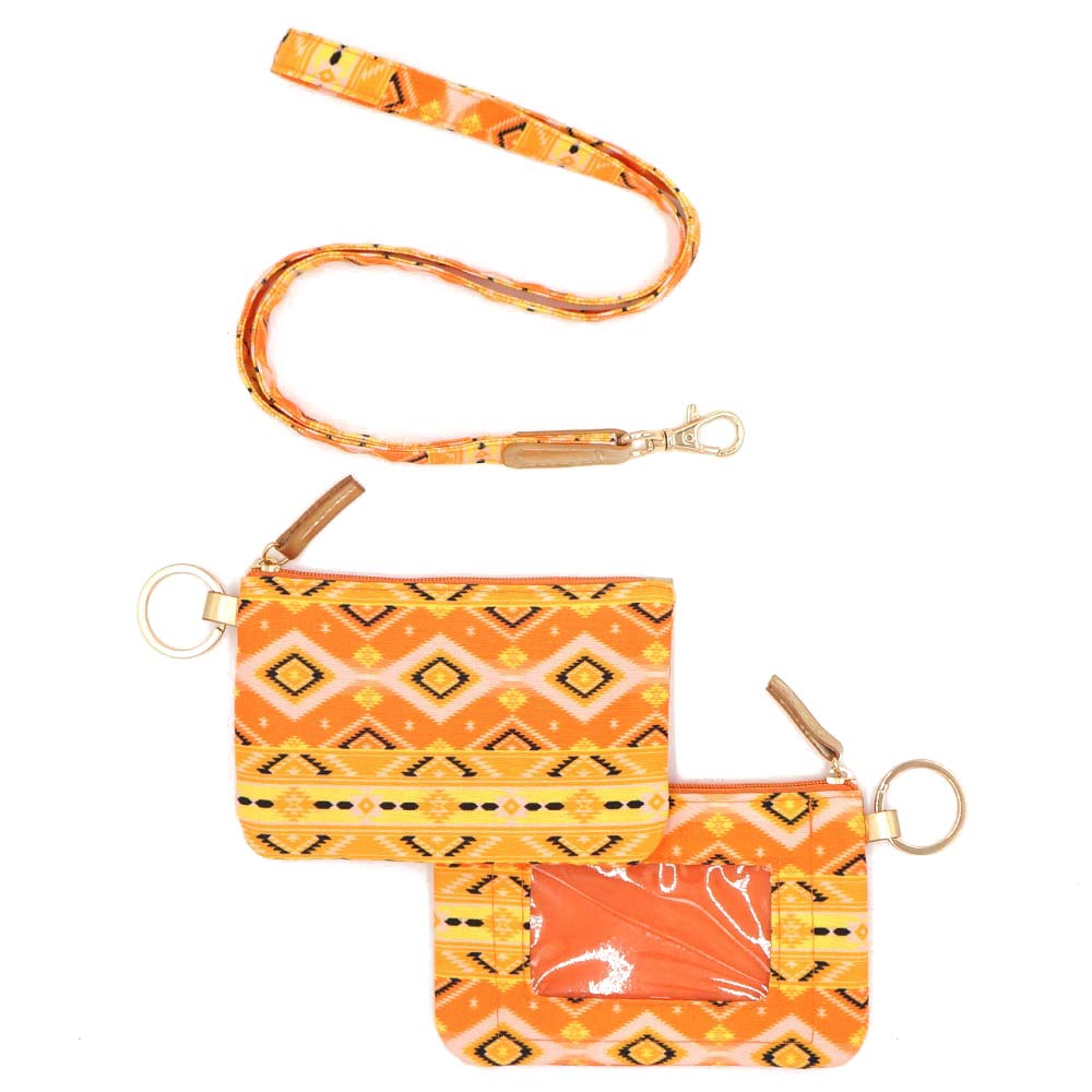 Boho Aztec Patterned ID Wallet Detachable Lanyard