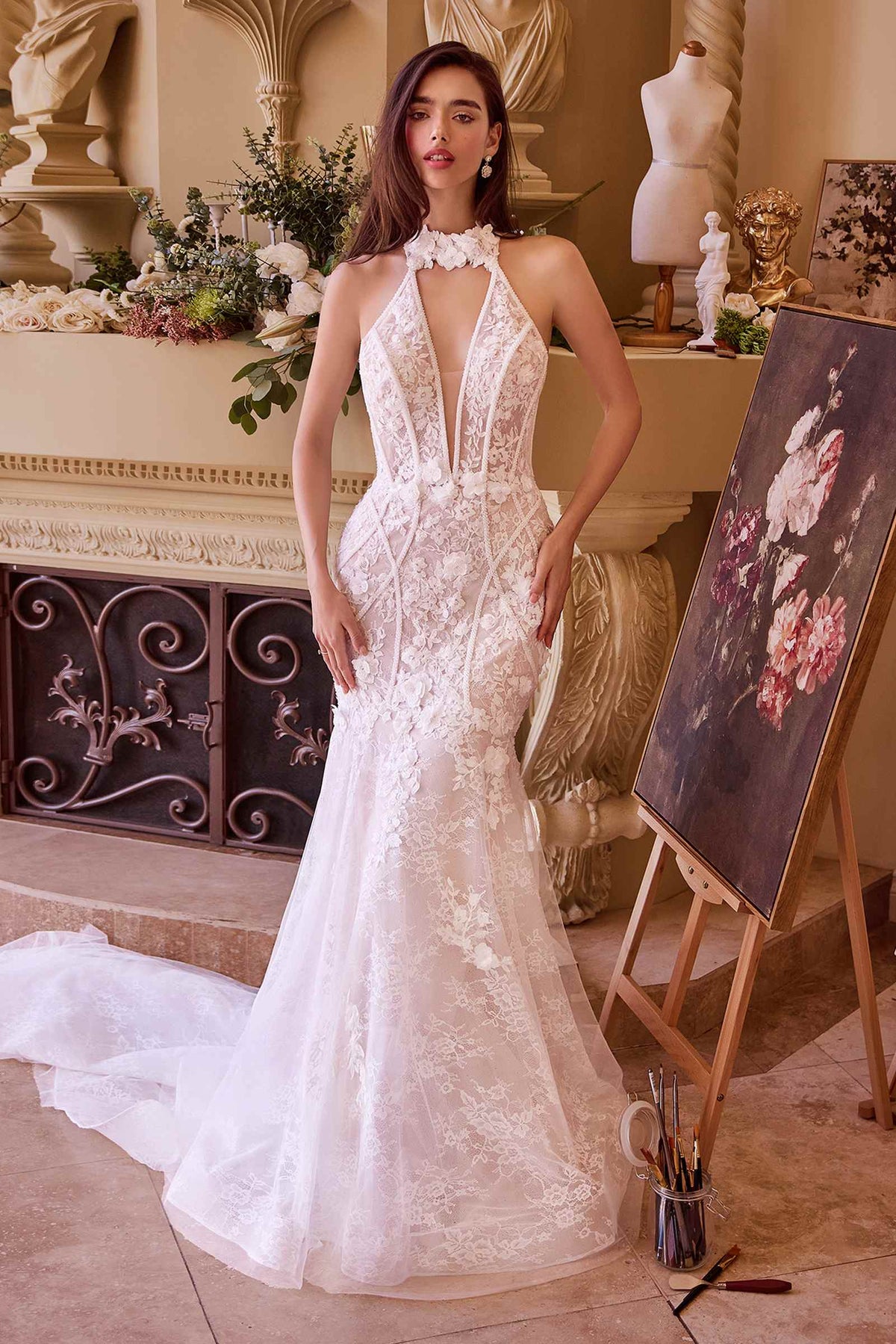 Vestido de novia Andrea & Leo WL035 de encaje y tul de manga corta