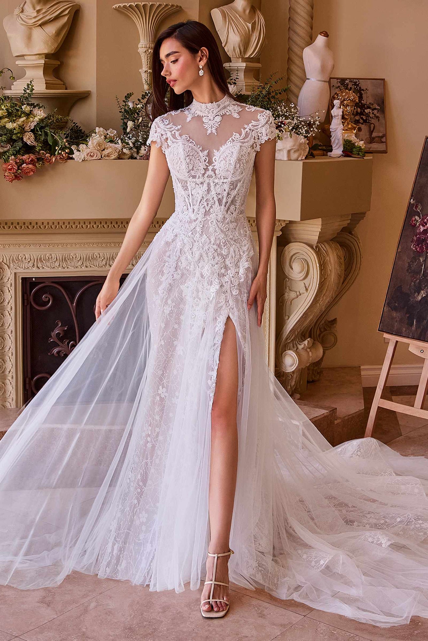 Vestido de novia Andrea & Leo WL035 de encaje y tul de manga corta
