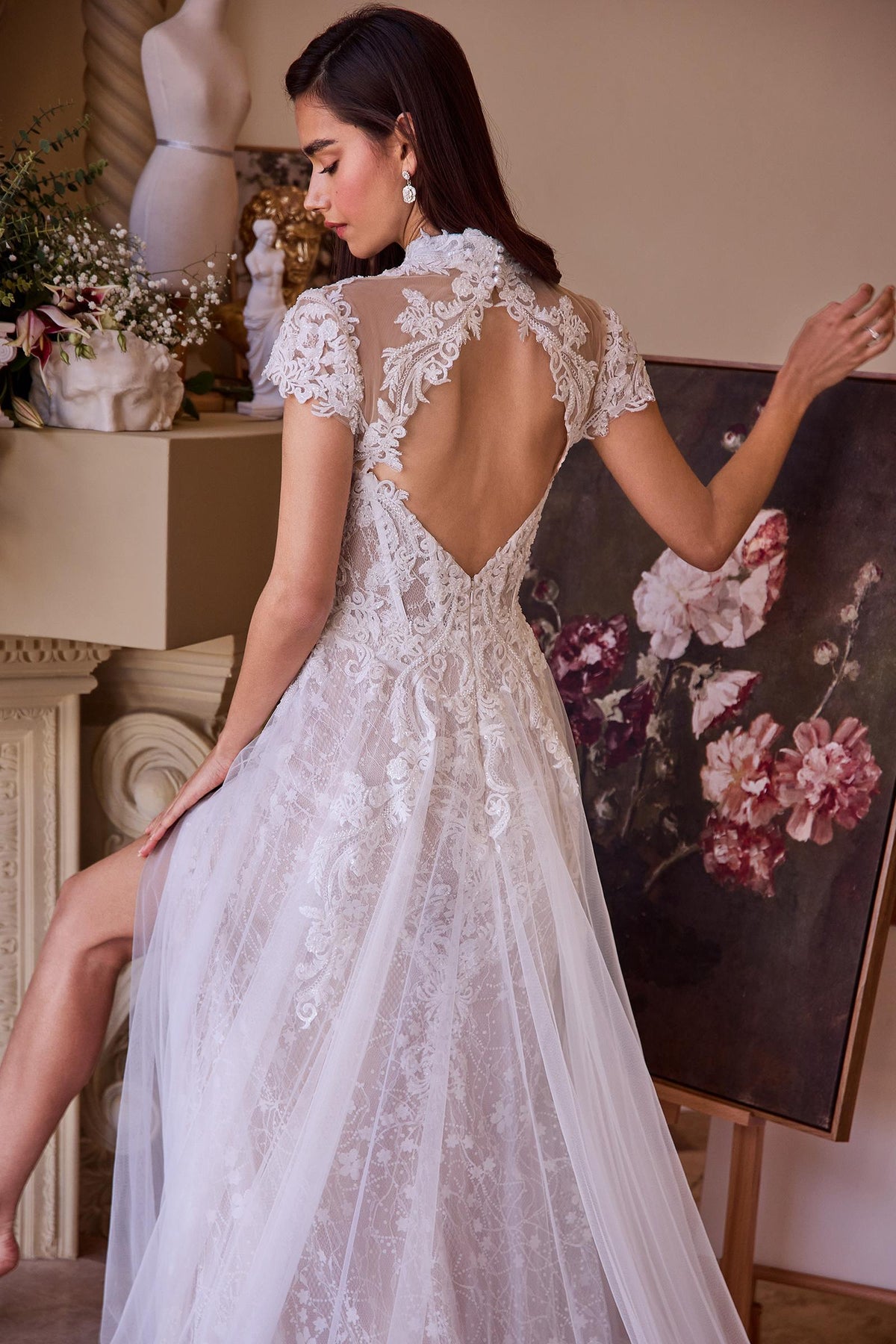 Vestido de novia Andrea & Leo WL035 de encaje y tul de manga corta