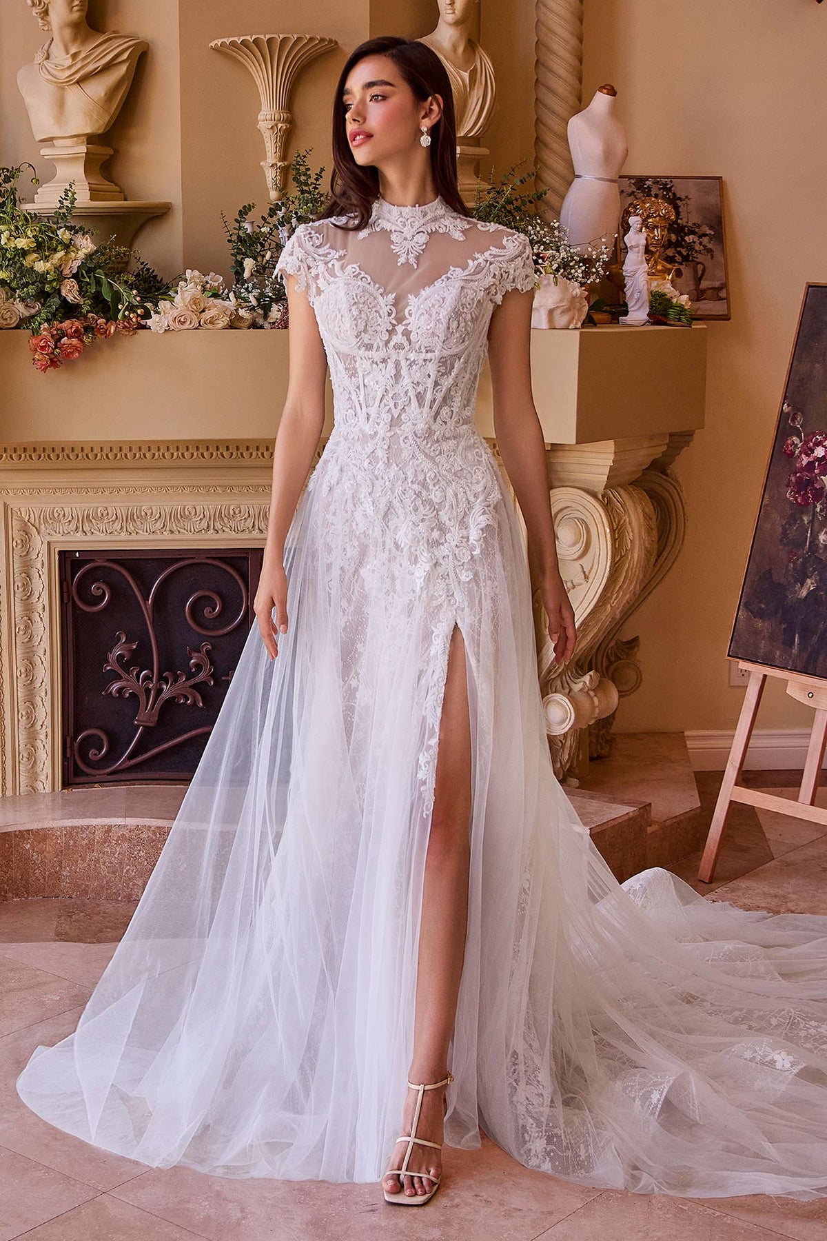 Vestido de novia Andrea & Leo WL035 de encaje y tul de manga corta