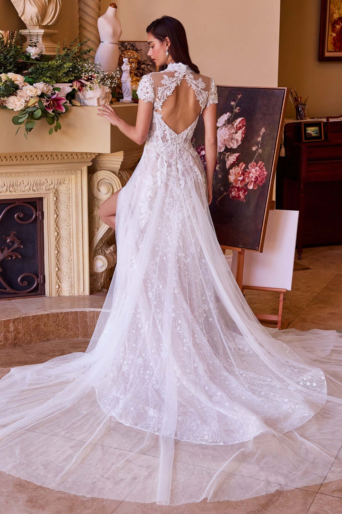 Vestido de novia Andrea & Leo WL035 de encaje y tul de manga corta