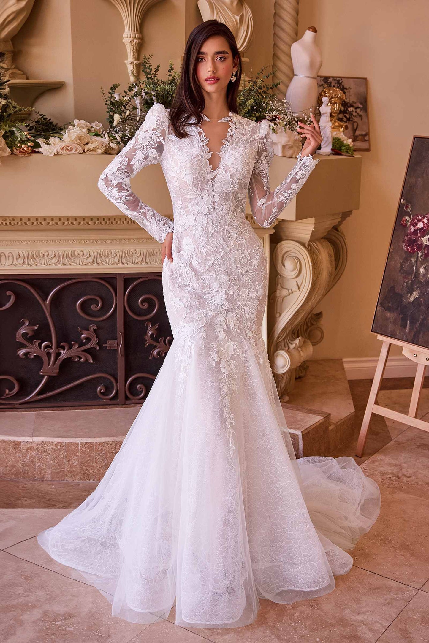 Vestido de novia de manga larga de encaje corte sirena Andrea & Leo WL036
