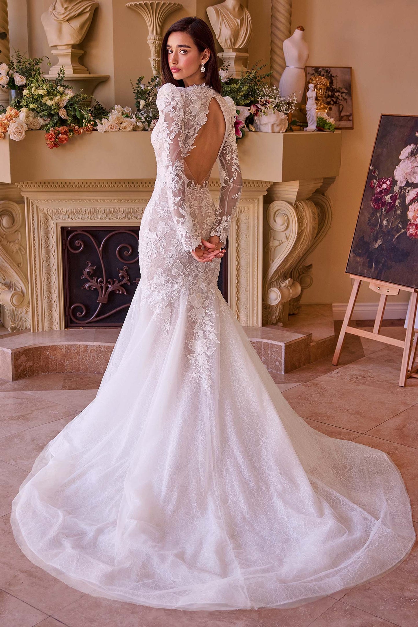 Vestido de novia de manga larga de encaje corte sirena Andrea & Leo WL036