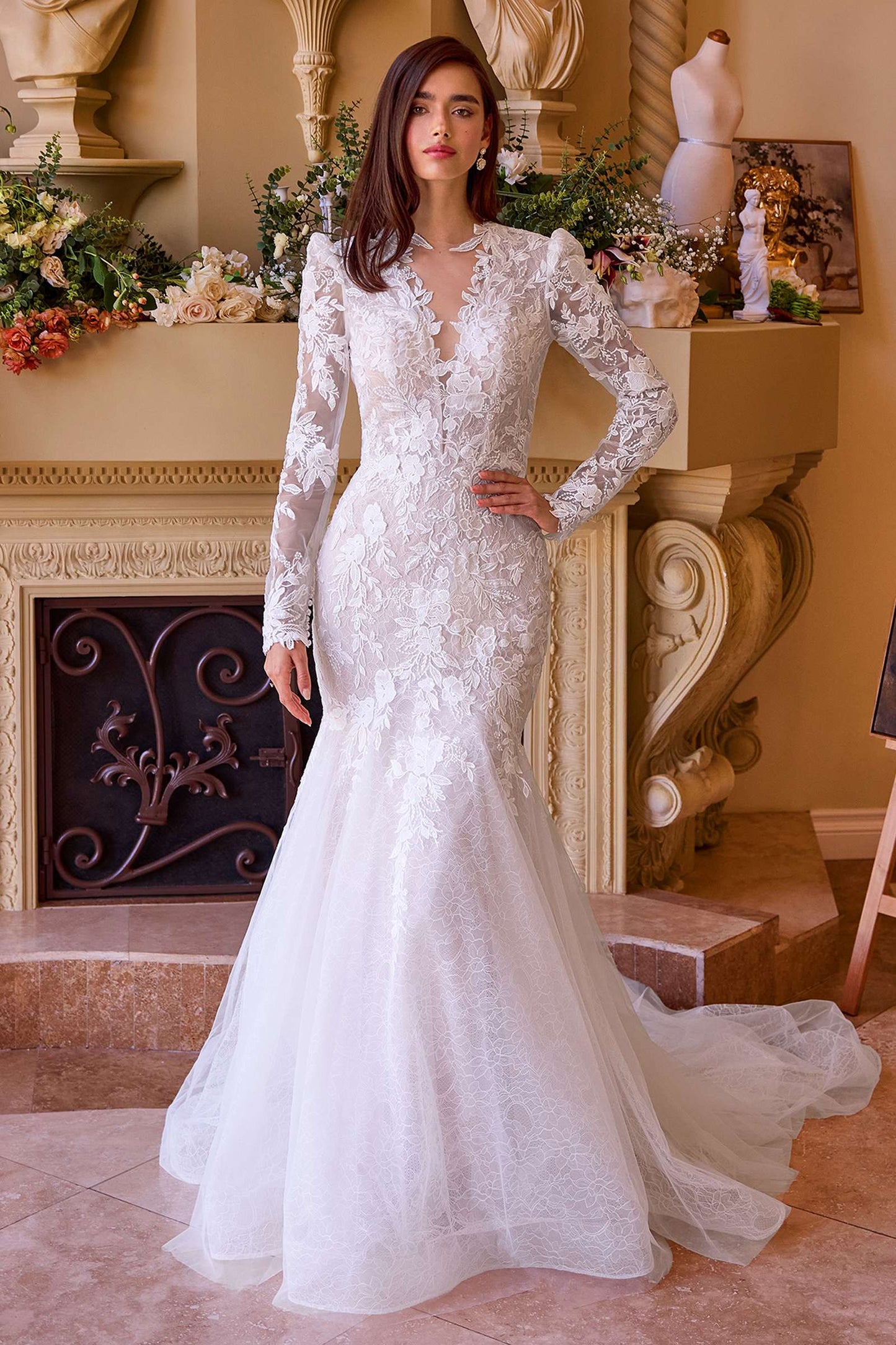 Vestido de novia de manga larga de encaje corte sirena Andrea & Leo WL036