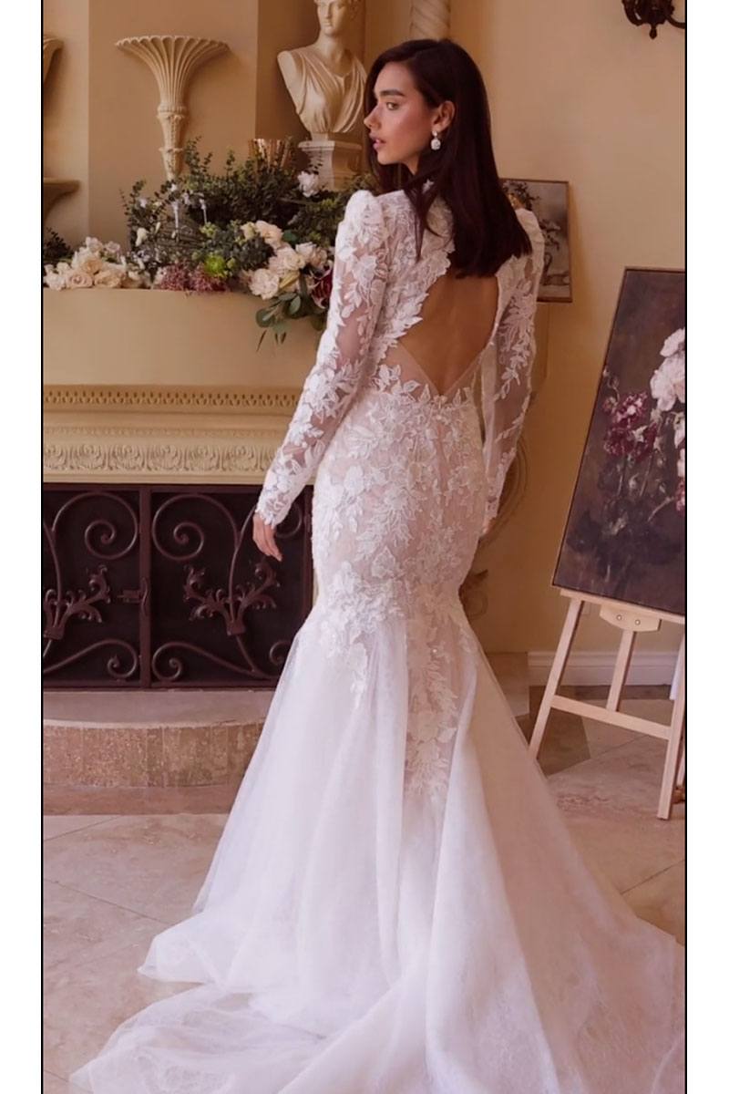 Vestido de novia de manga larga de encaje corte sirena Andrea & Leo WL036