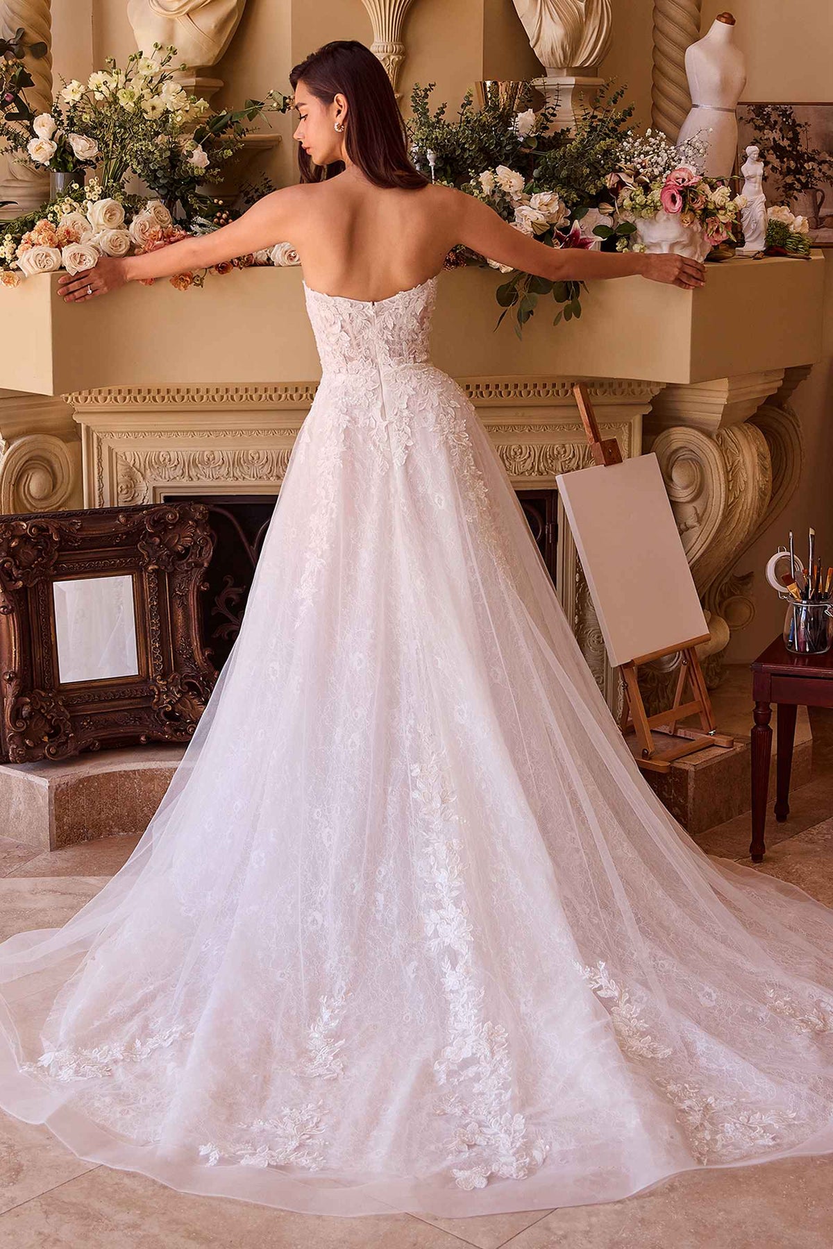 Andrea & Leo Vestido WL052 de Novia Estilo Princesa con Escote Profundo Corazón y Sin Tirantes