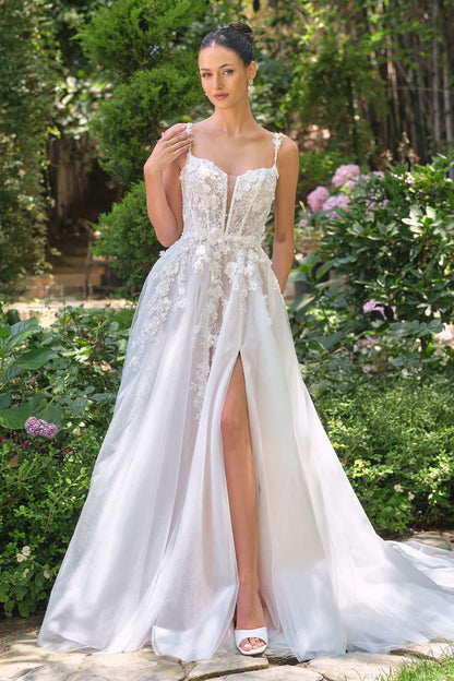 Vestido de novia de corte A Andrea & Leo WL063 con escote pronunciado y tirantes florales