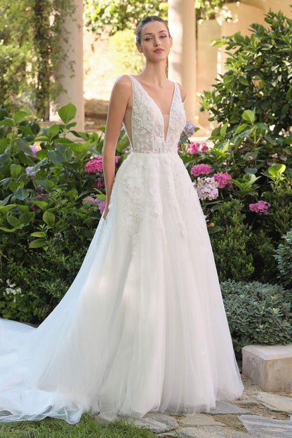 Vestido de gala de boda de línea A con escote en V profundo Andrea y Leo WL064