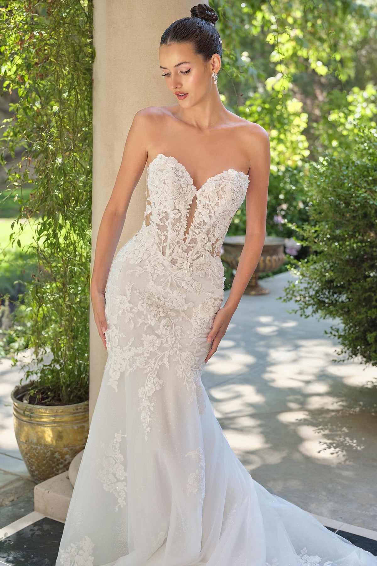Andrea & Leo WL065 Vestido de novia sirena con mangas de encaje transparentes extraíbles