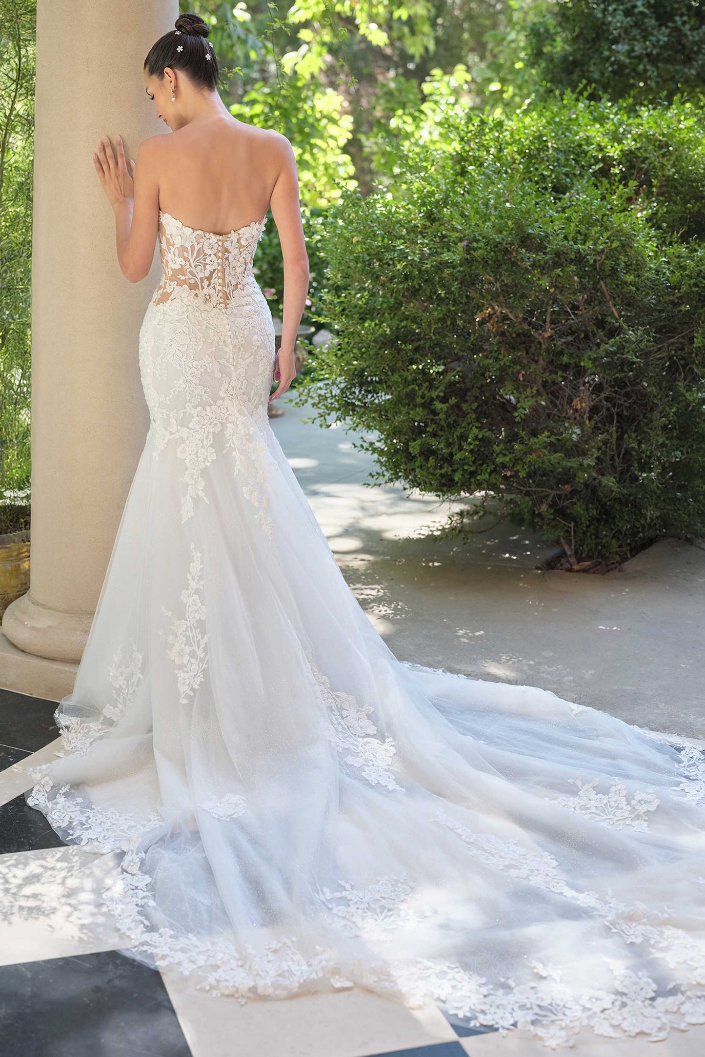 Andrea & Leo WL065 Vestido de novia sirena con mangas de encaje transparentes extraíbles
