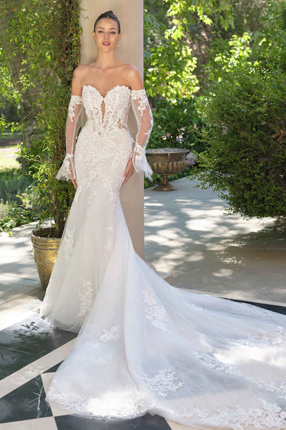 Andrea & Leo WL065 Vestido de novia sirena con mangas de encaje transparentes extraíbles