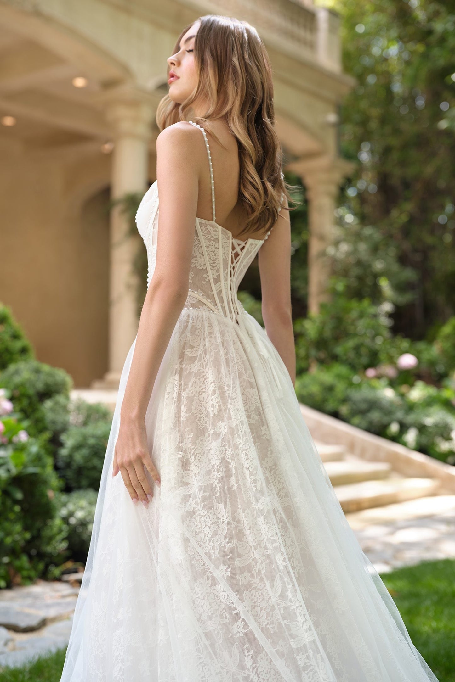 Vestido de Novia de Encaje de Corte A Escote Redondo Andrea & Leo WL069 Blanco Roto/Nude